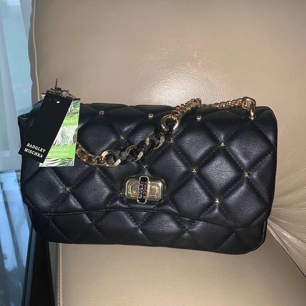 NWT!! Badgley Mischka black & gold studded handbag